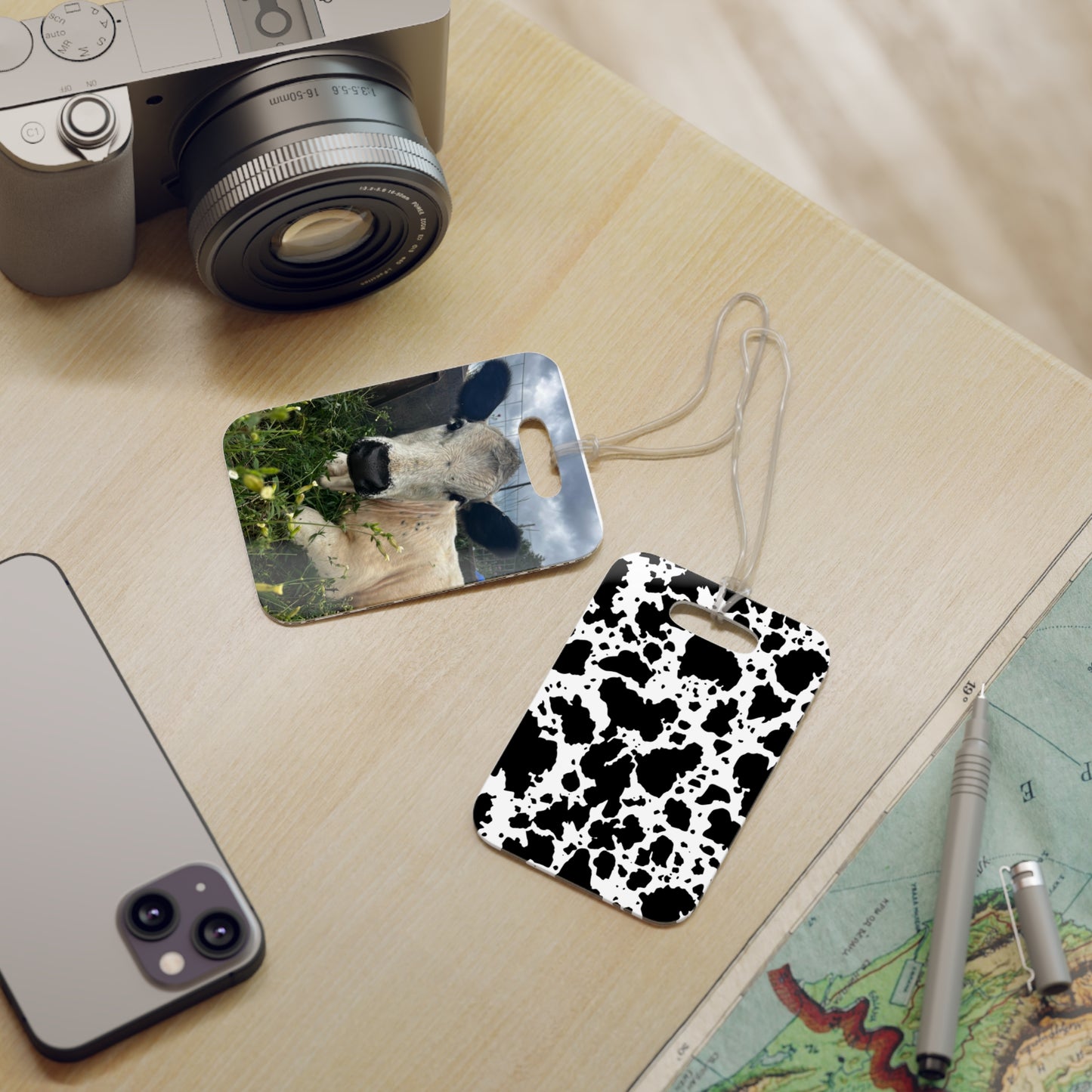 Marcy cow print Luggage Tags