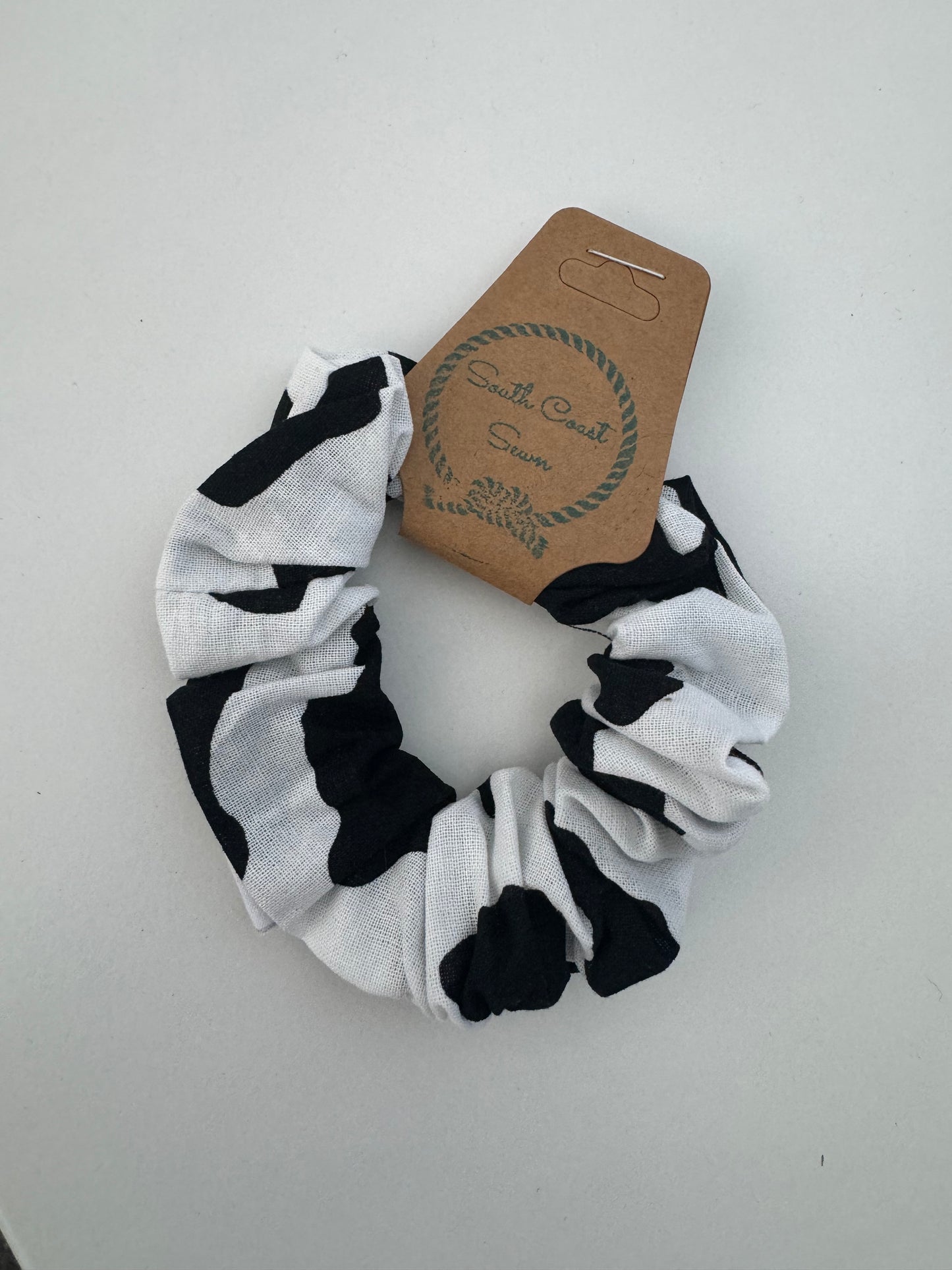 Black and White cow print scrunchie