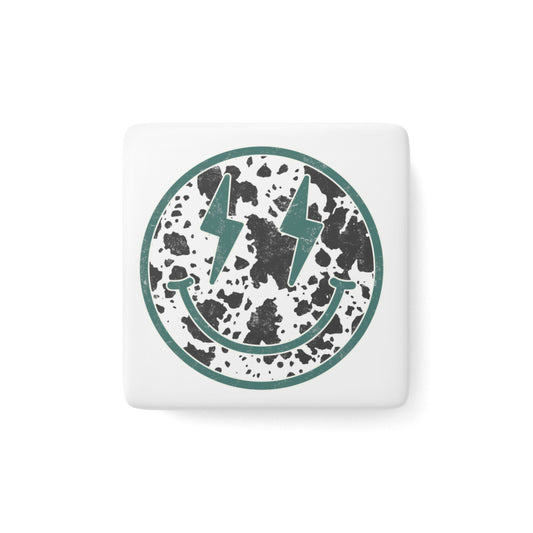 Cow print smiley Porcelain Magnet, Square