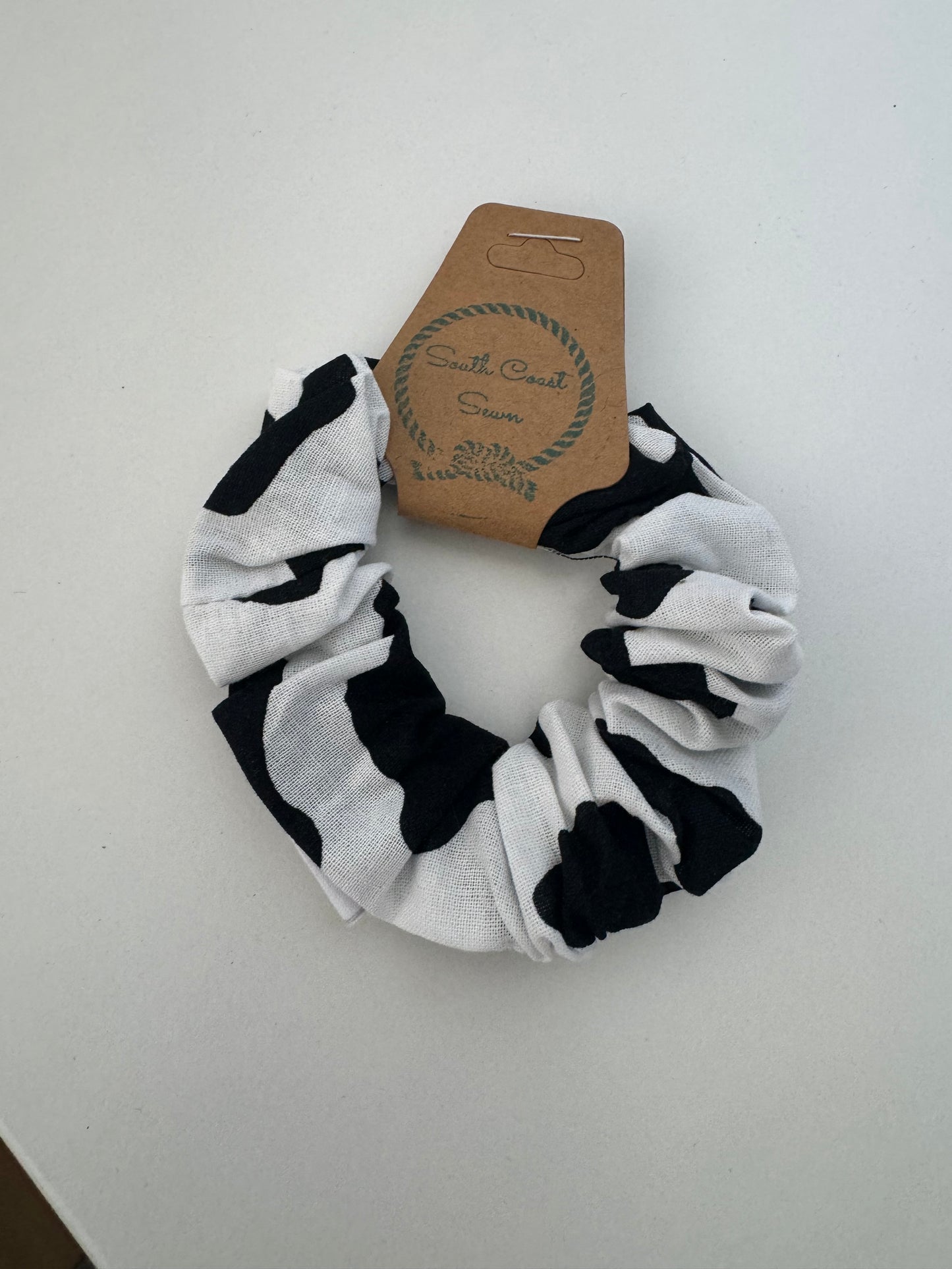 Black and White cow print scrunchie