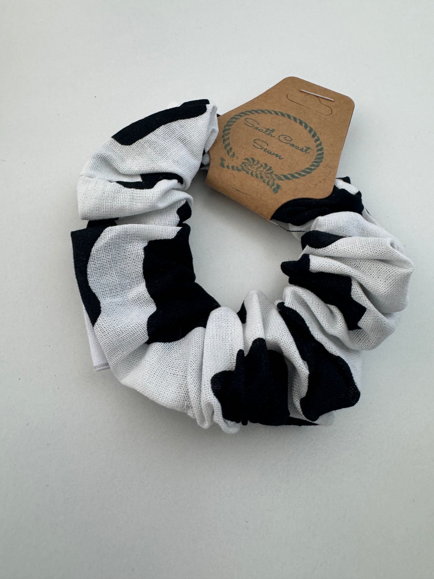 Black and White cow print scrunchie