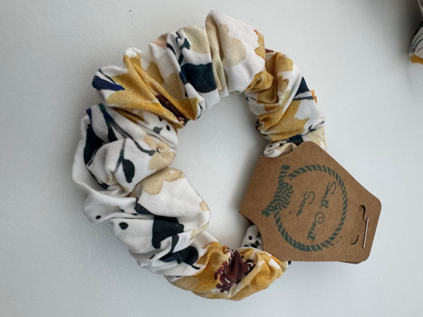 Yellow floral scrunchie