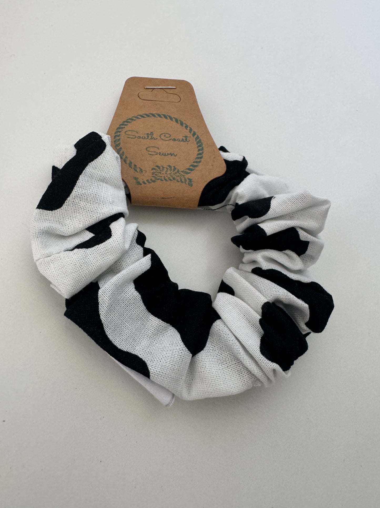 Black and White cow print scrunchie