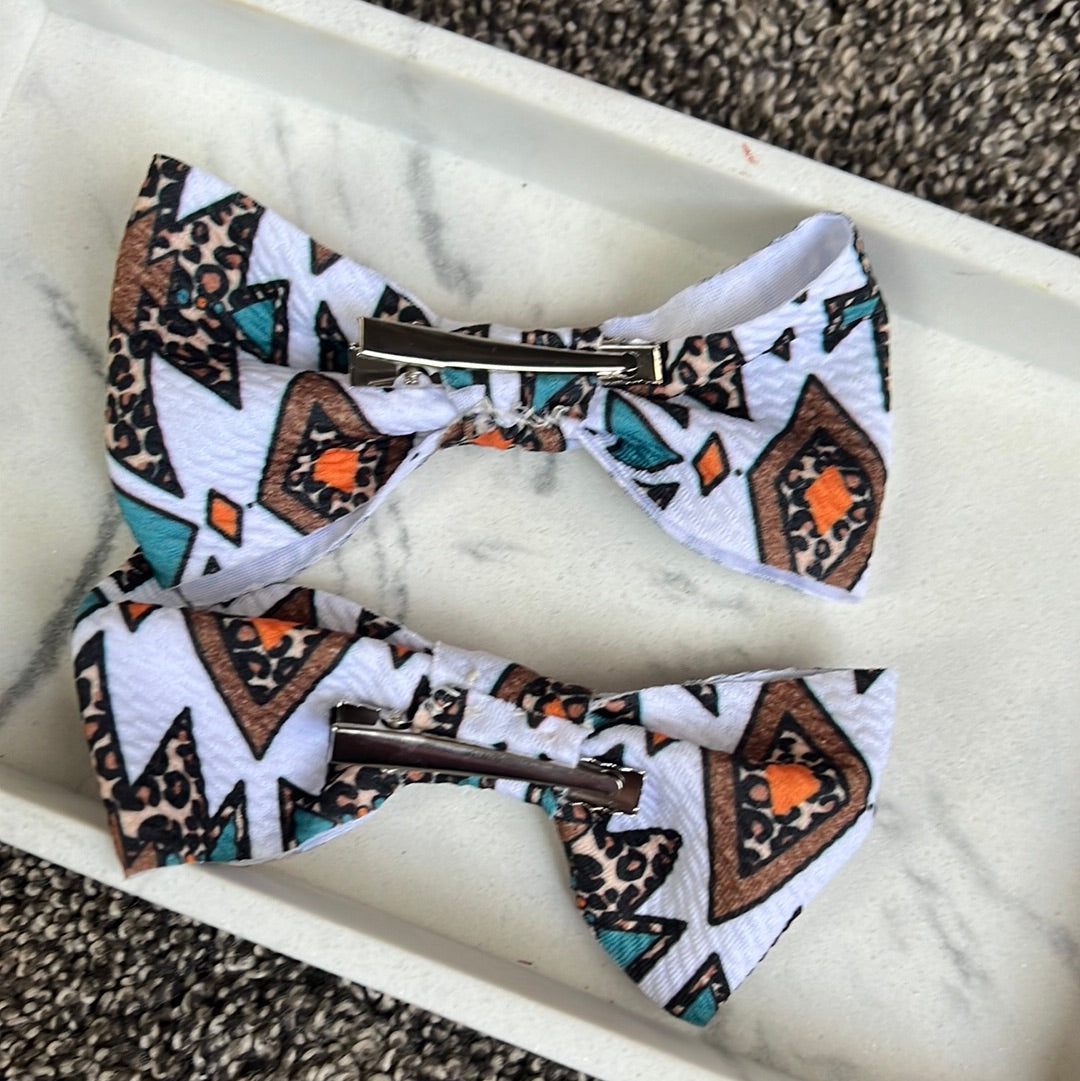 Teal Aztec small bows