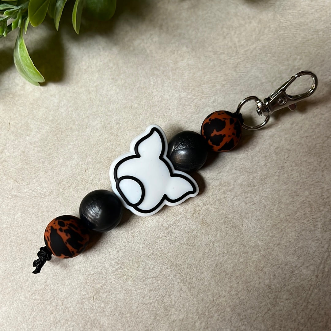White Pig and Rust Cow Print Keychain