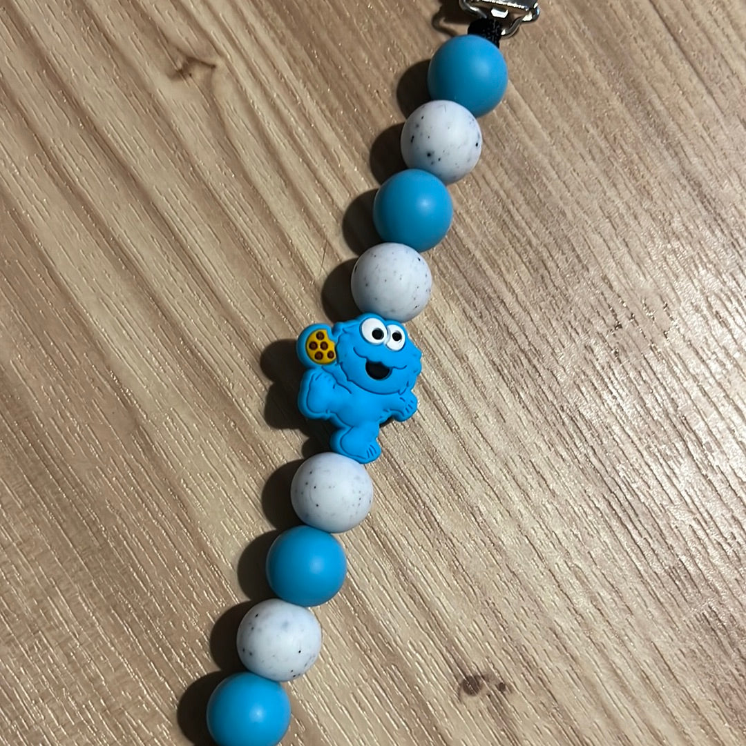 Blue Monster Pacifier Clip