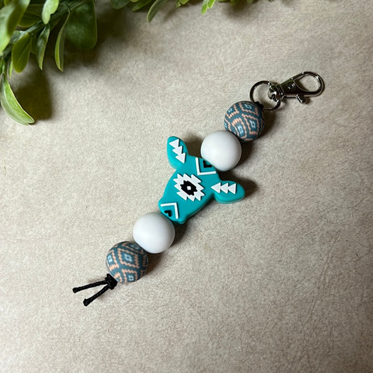 Turquoise Aztec Cow keychain