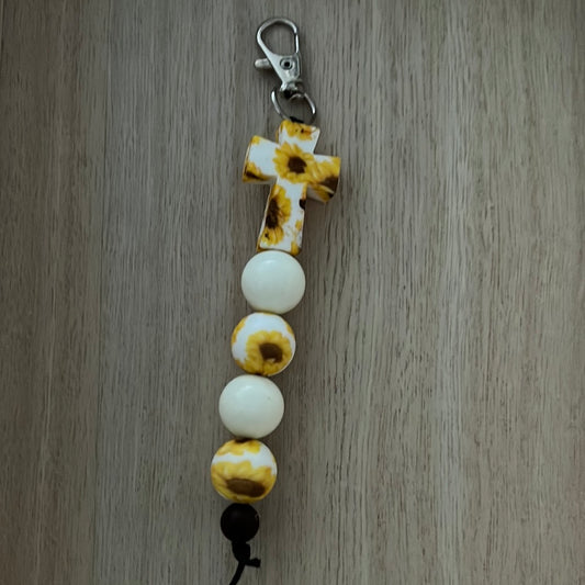 Sunflower Cross Keychain