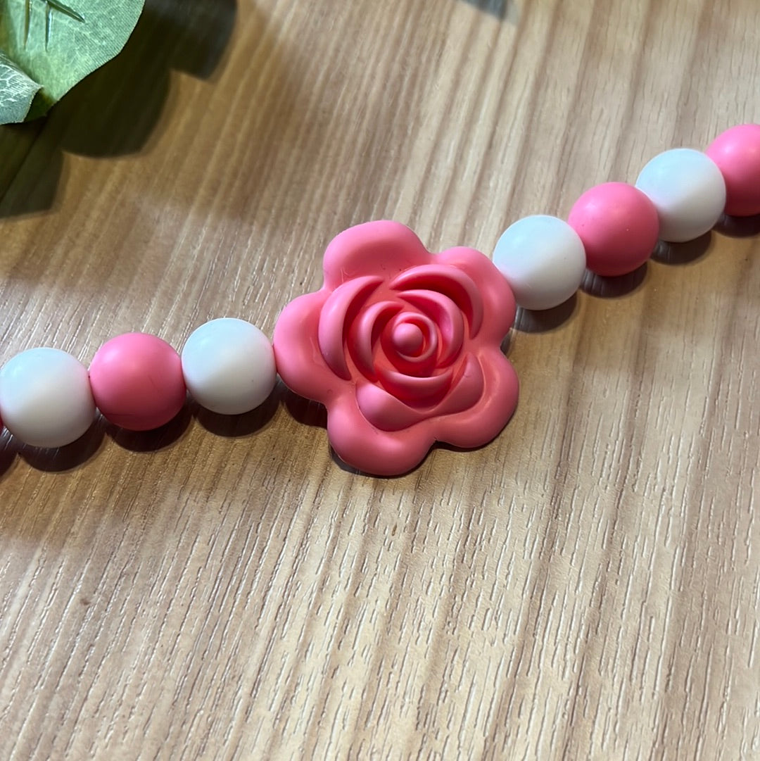 Pink Flower Pacifier Clip