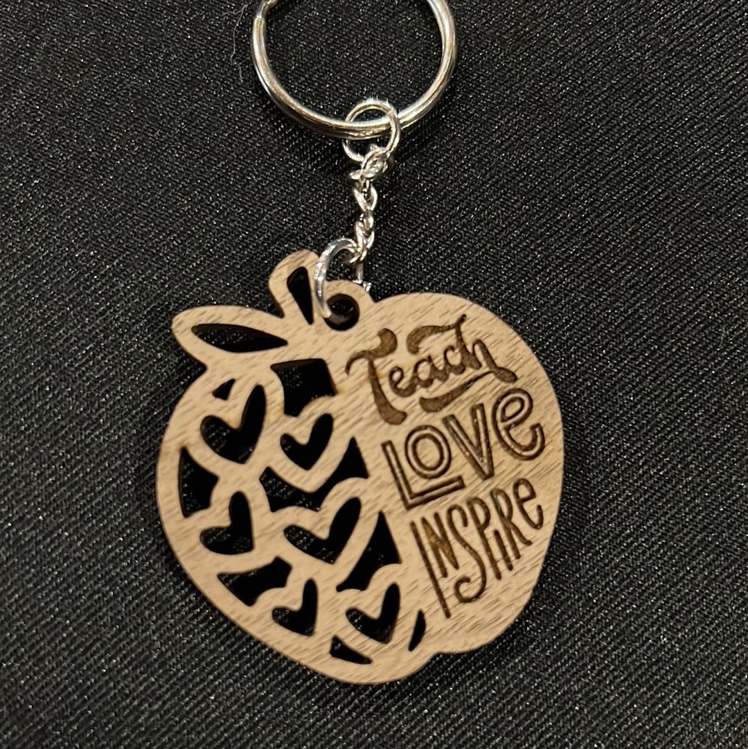 Love Teach Inspire Wood Keychain