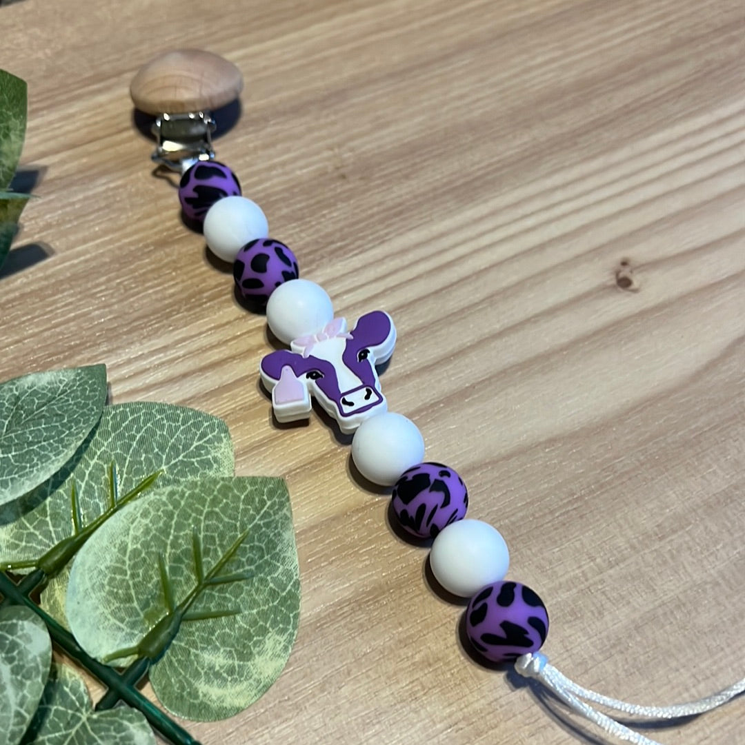 Purple Dairy Cow Pacifer Clip