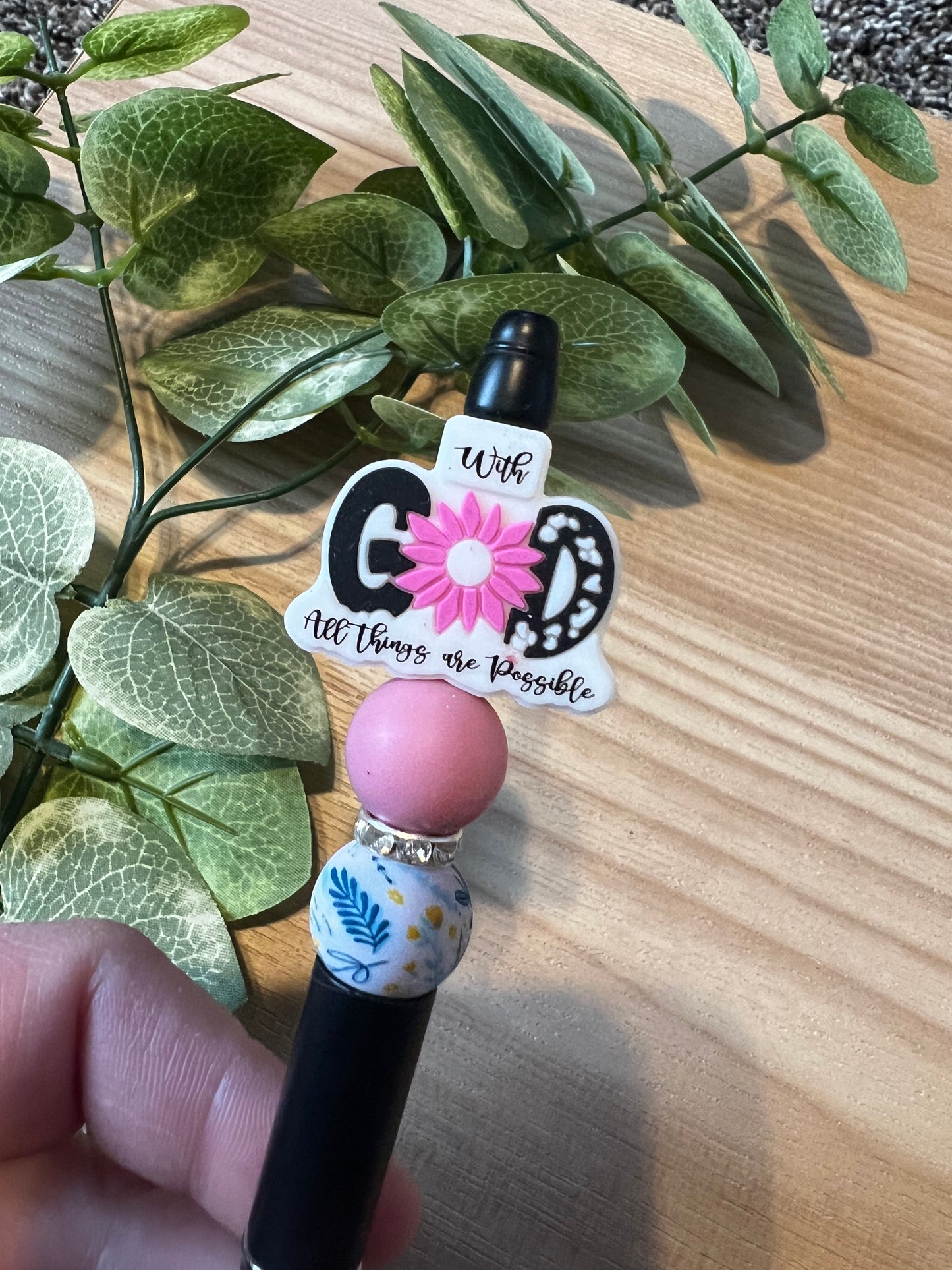 Floral with God all Things are Possible Pen