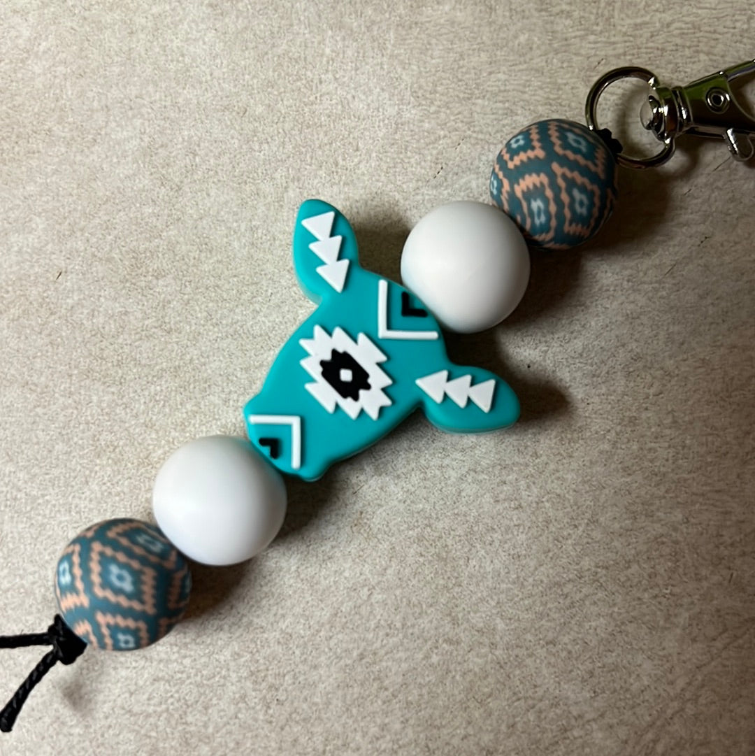 Turquoise Aztec Cow keychain