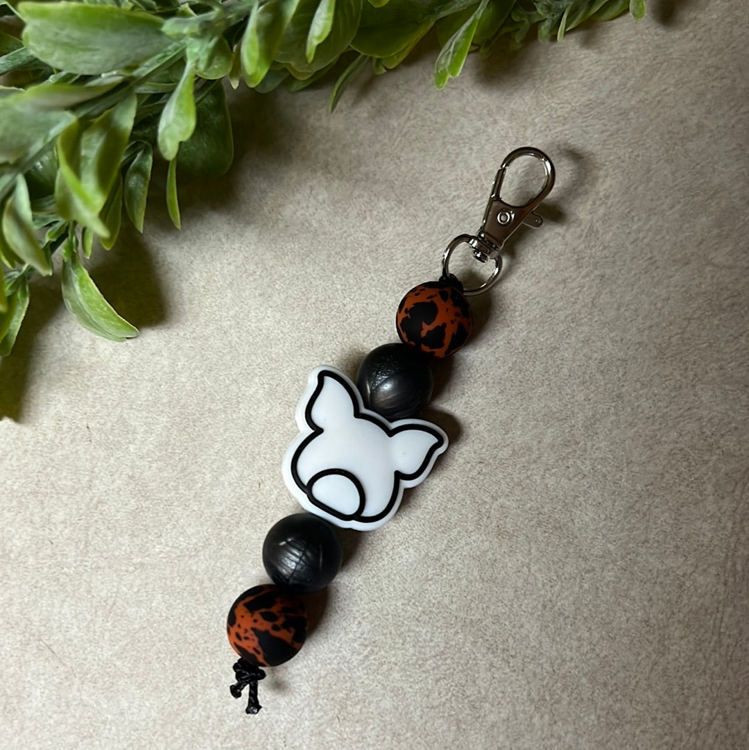 White Pig and Rust Cow Print Keychain
