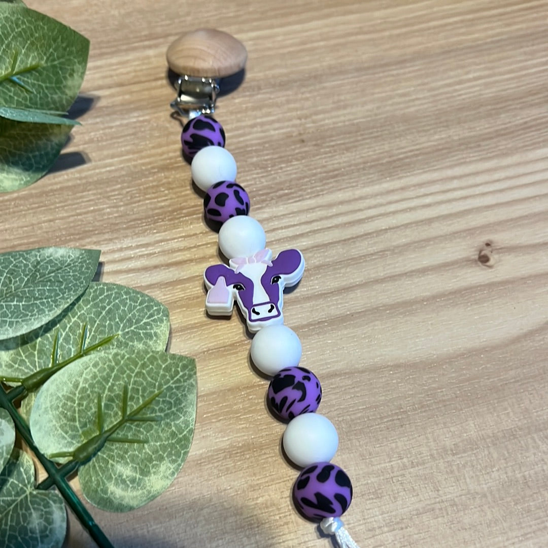 Purple Dairy Cow Pacifer Clip