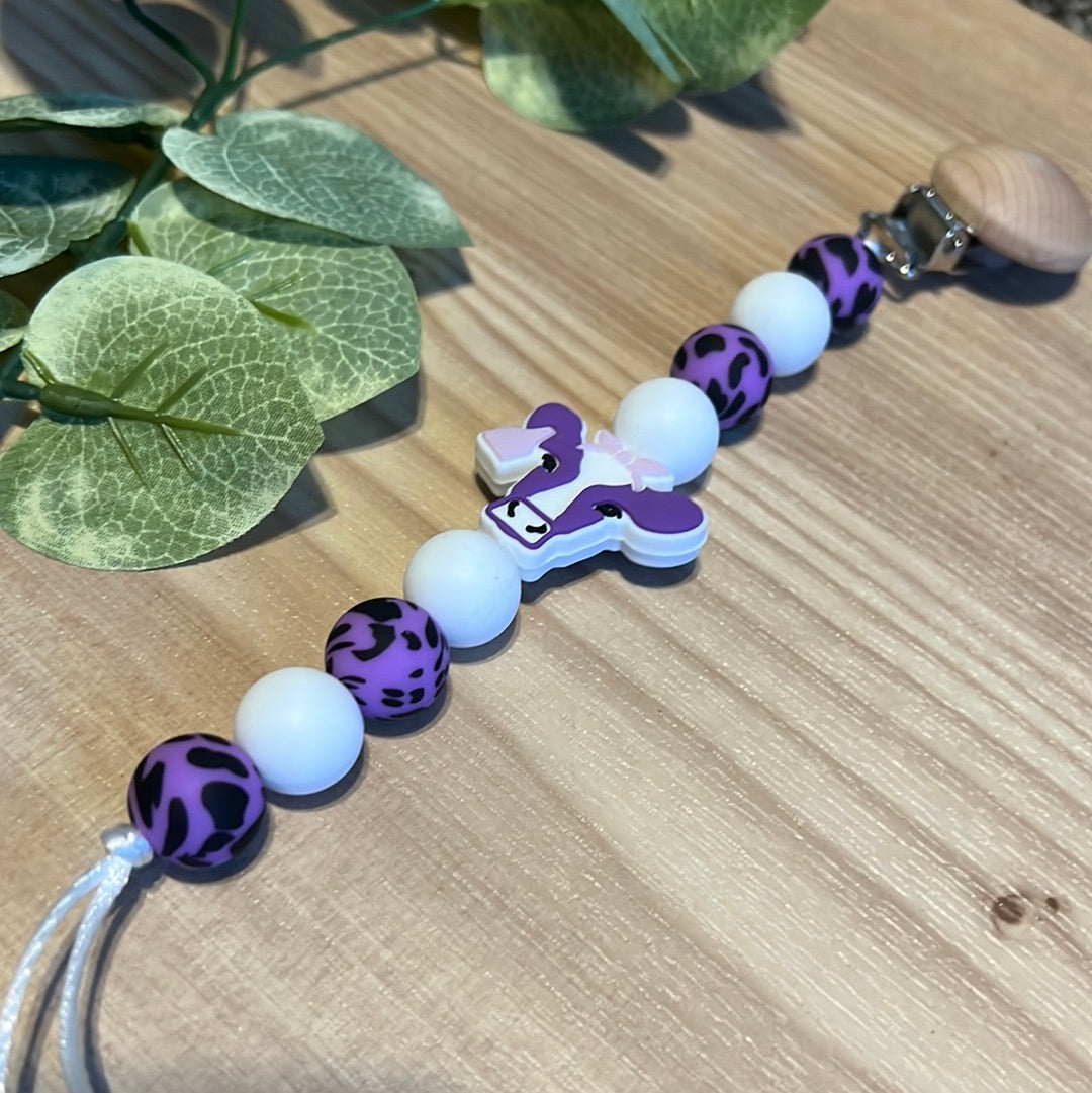 Purple Dairy Cow Pacifer Clip